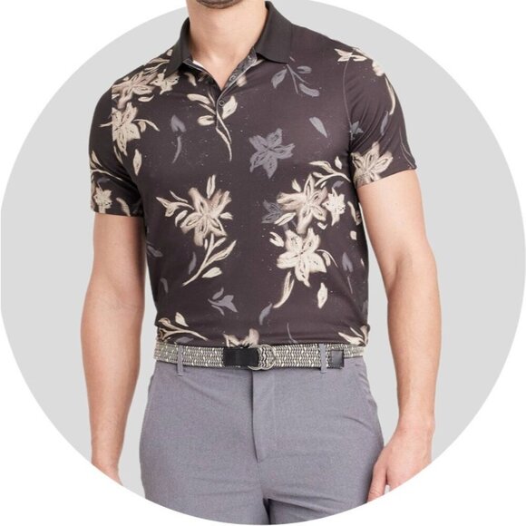 all in motion Other - Medium - Mens Floral Print Textured Polo Shirt - All In Motion - Black